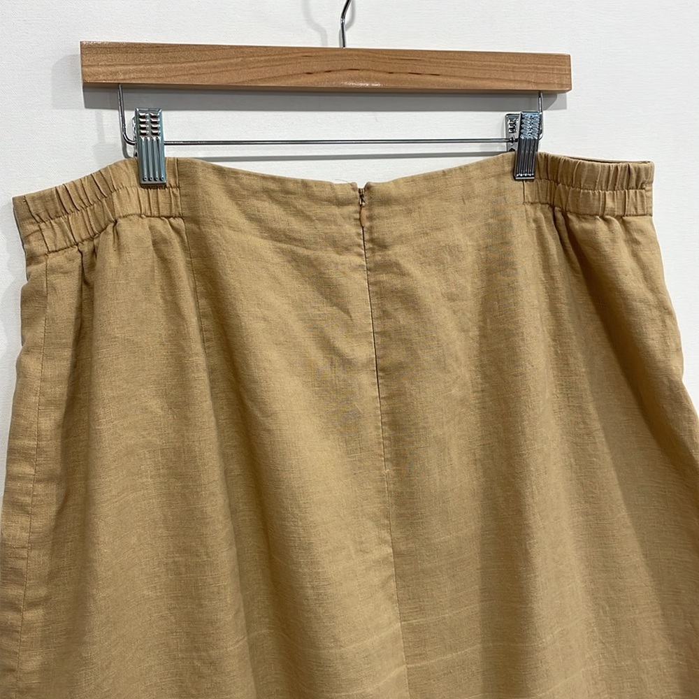 Cavita 100% Linen Beaded Seashell Maxi Skirt Size 18 Khaki Tan A-Line Side Slit - Picture 5 of 14